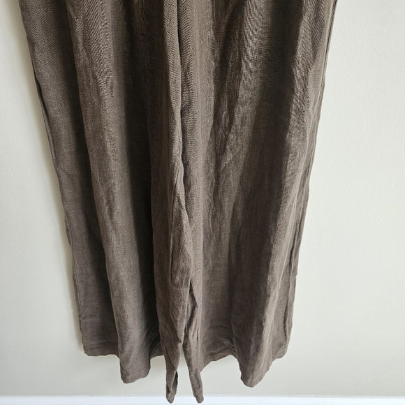 Momoni Neutral Army Green 100% Linen Wide Leg Pull On Pants - Picture 8 of 15